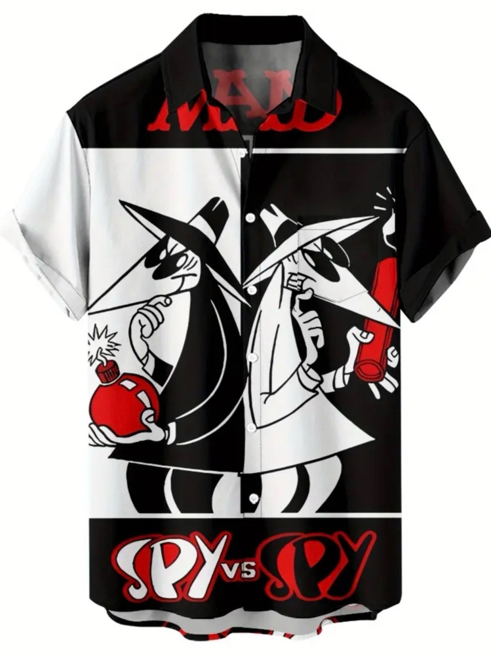 Spy vs Spy Graphic Button-Up Shirt - Black/White/Red
